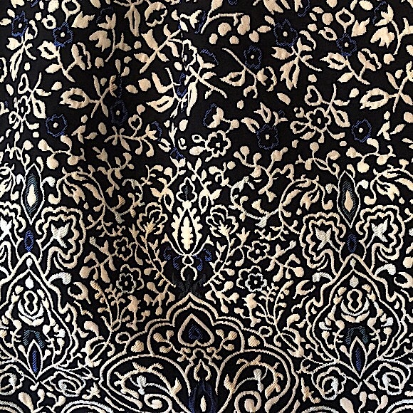 Navy Blue and Ivory Empire Waist Damask Pattern Dress With Pockets Size 8 - Picture 8 of 16